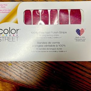 Color Street: All Fired Up! A deep berry color with orange-to-gold fragments.